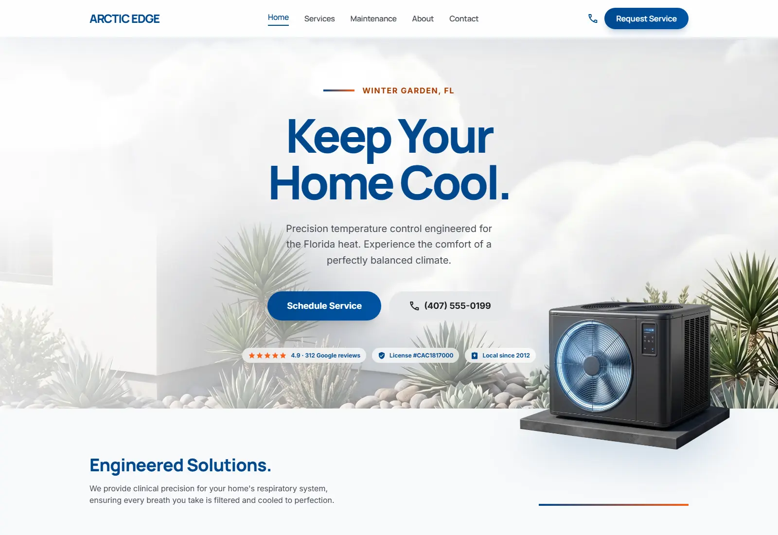 Arctic Edge HVAC — Winter Garden HVAC service website by TruePath Studios