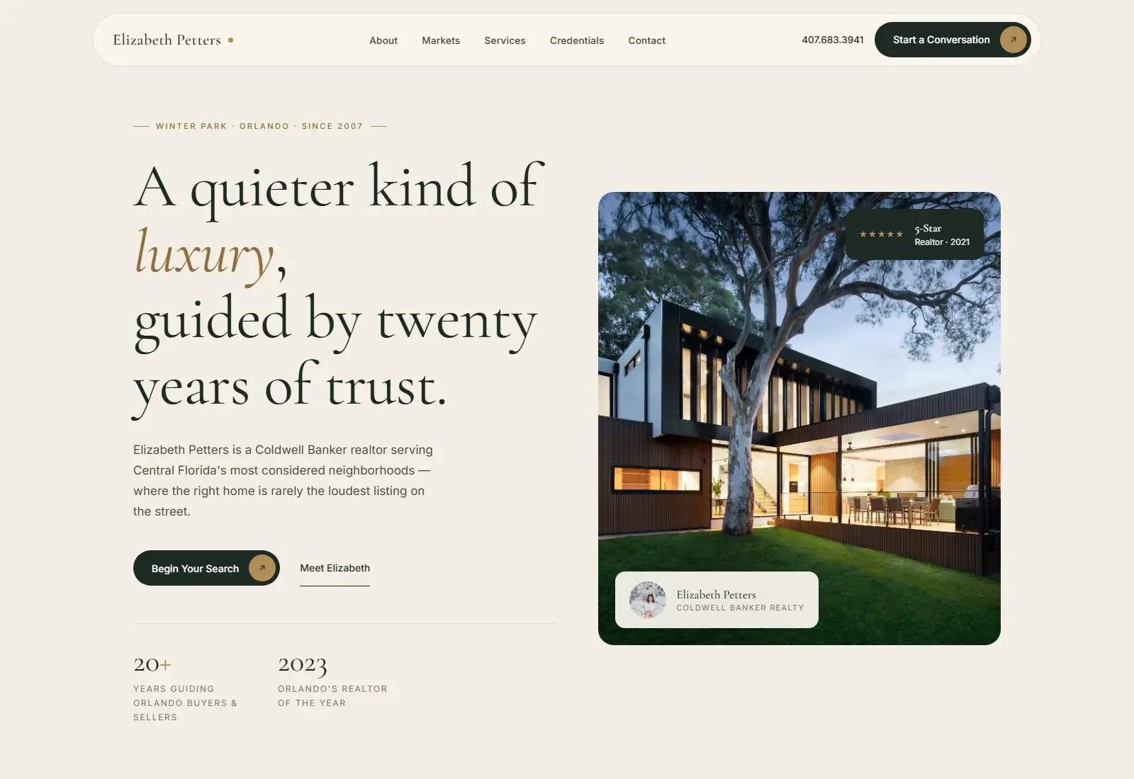 Elizabeth Petters Realty — Winter Park luxury realtor website by TruePath Studios